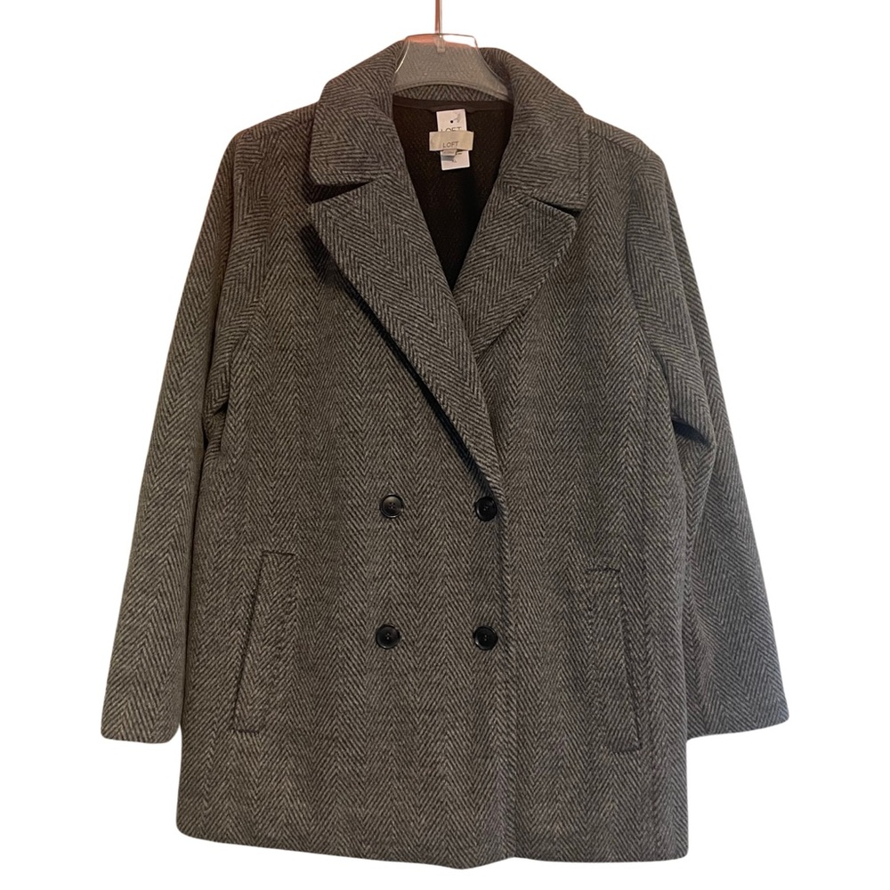 NWT LOFT Charcoal Herringbone Pea Coat